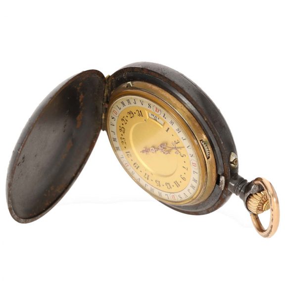 Swiss gunmetal lever watch with concealed calendar Circa 1890 Swiss gunmetal lever watch with concealed calendar Circa 1890