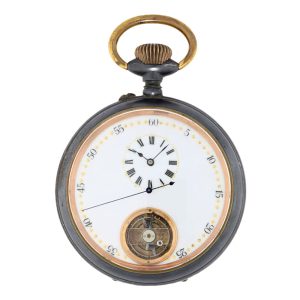 Swiss browned iron case with decorative enamel dial Circa 1900