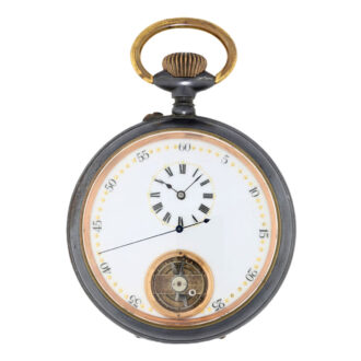 Swiss browned iron case with decorative enamel dial Circa 1900