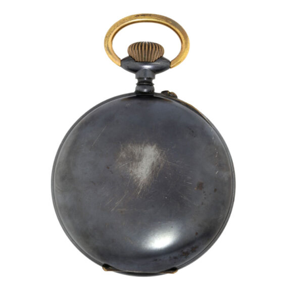 Swiss browned iron case with decorative enamel dial Circa 1900 Swiss browned iron case with decorative enamel dial Circa 1900