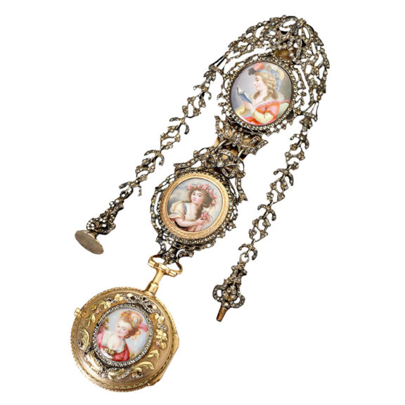 French gold repeating watch with chatelaine Circa 1770 French gold repeating watch with chatelaine Circa 1770