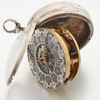 Early English silver pair cased verge pocket watch Circa 1750