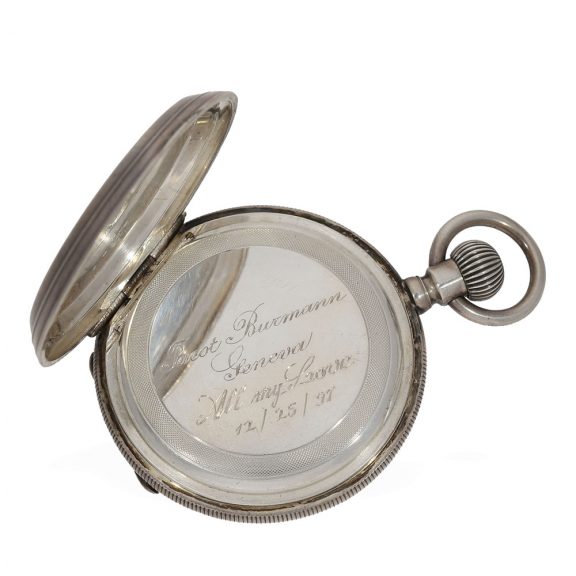 Swiss silver technically interesting hunting cased watch Circa 1880 Swiss silver technically interesting hunting cased watch Circa 1880
