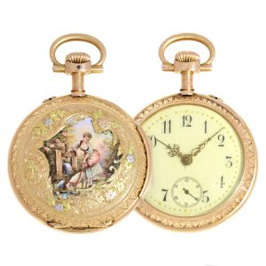 A gold Swiss lever with screwed gold chatons Circa 1900