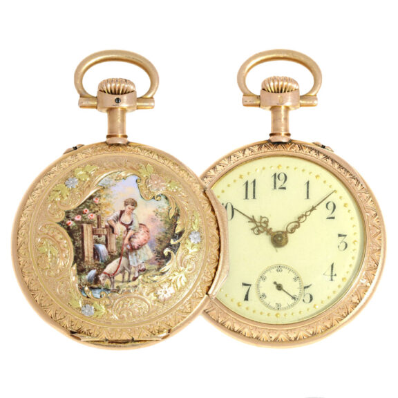 A gold Swiss lever with screwed gold chatons Circa 1900