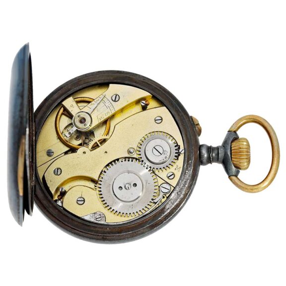 Rare Swiss gunmetal cylinder watch with chatelaine circa 1910 Rare Swiss gunmetal cylinder watch with chatelaine circa 1910