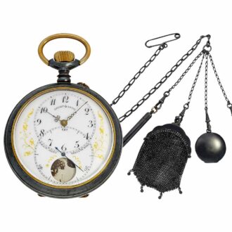Rare Swiss gunmetal cylinder watch with chatelaine circa 1910