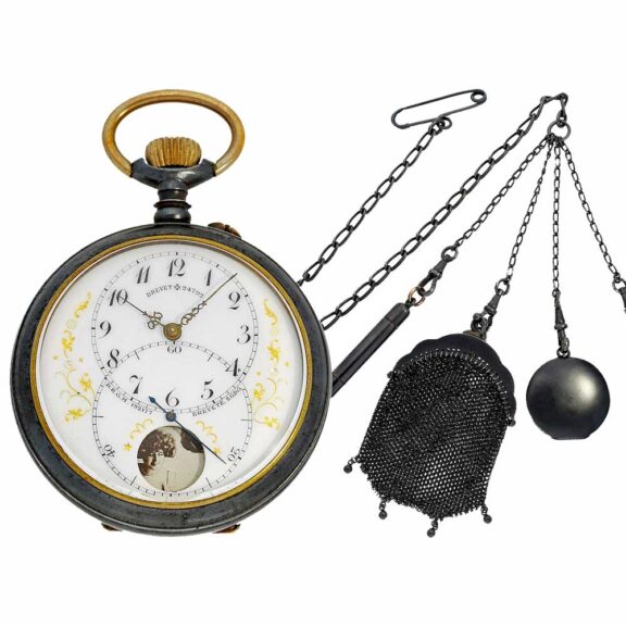 Rare Swiss gunmetal cylinder watch with chatelaine circa 1910 Rare Swiss gunmetal cylinder watch with chatelaine circa 1910