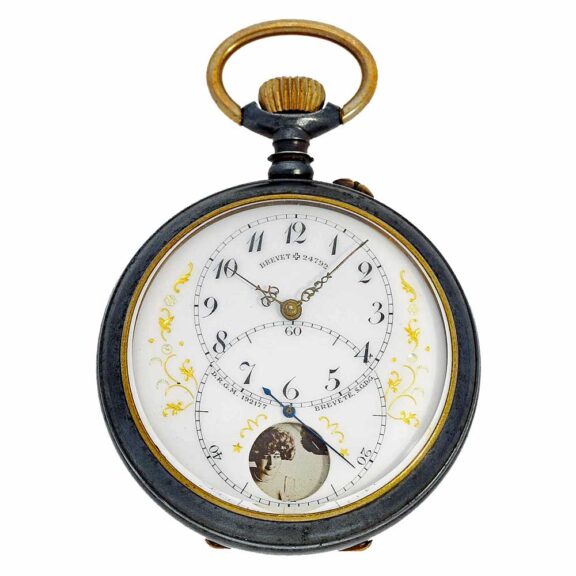 Rare Swiss gunmetal cylinder watch with chatelaine circa 1910