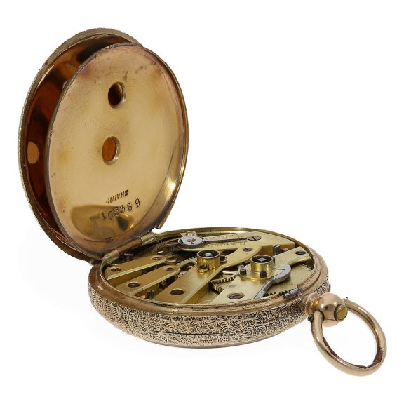 Swiss gold lady's watch with dial with enamel painting Circa 1880 Swiss gold lady's watch with dial with enamel painting Circa 1880