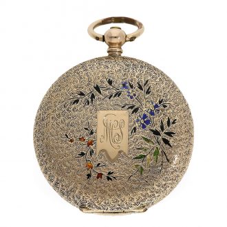 Swiss gold lady's watch with dial with enamel painting Circa 1880