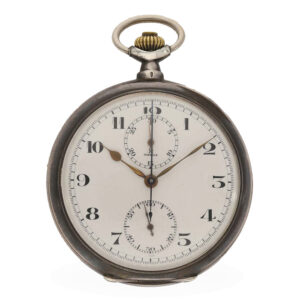 Swiss silver chronograph with register and original box Circa 1920