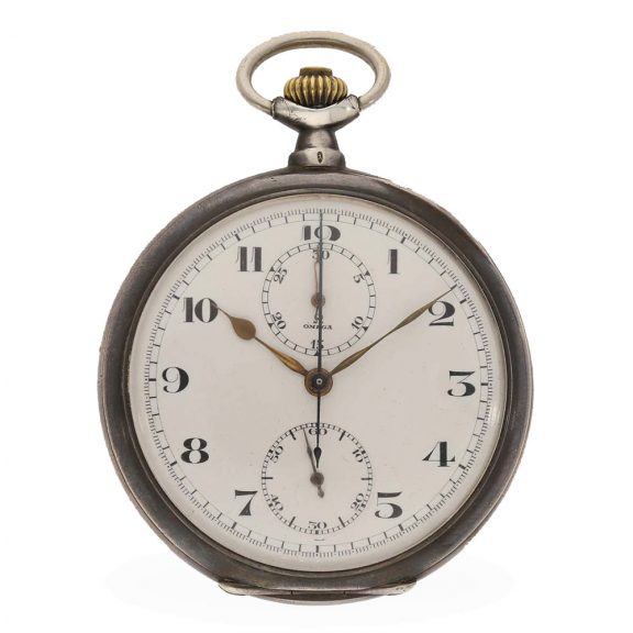 Swiss silver chronograph with register and original box Circa 1920