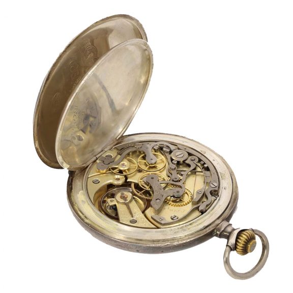 Swiss silver chronograph with register and original box Circa 1920 Swiss silver chronograph with register and original box Circa 1920