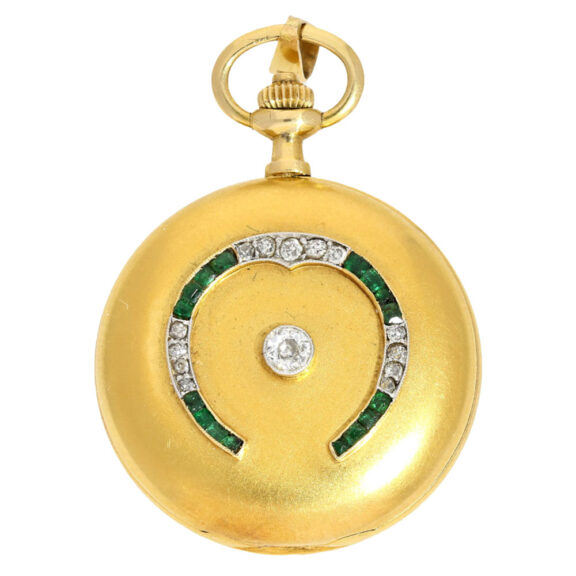 A gold Swiss with high-class diamonds and emeralds Circa 1910
