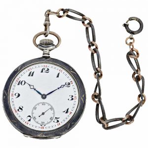 Swiss watch with niello case and original chain Circa 1926-1929