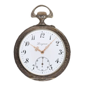 Swiss silver marksman's watch with original box and chain Circa 1910