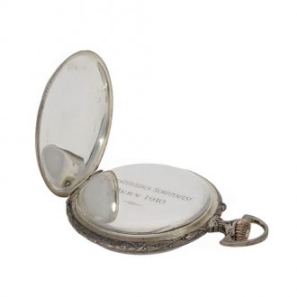 Swiss silver marksman's watch with original box and chain Circa 1910