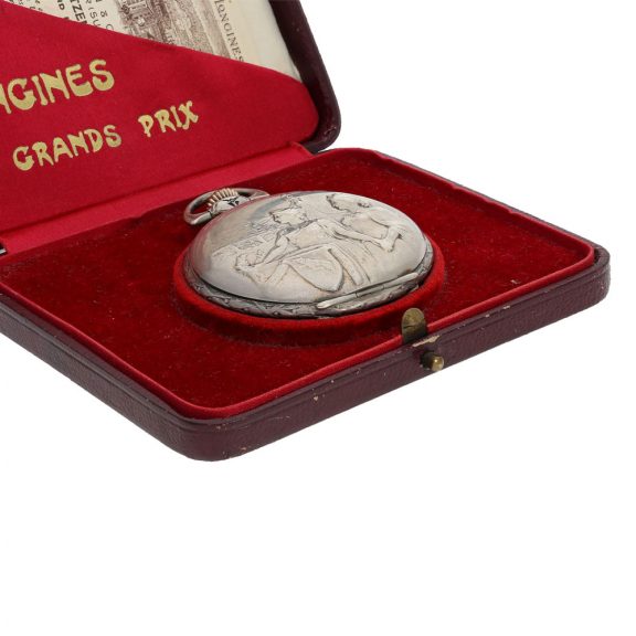 Swiss silver marksman's watch with original box and chain Circa 1910 Swiss silver marksman's watch with original box and chain Circa 1910