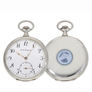 French pocket watch with enamel painting and original box Circa 1910