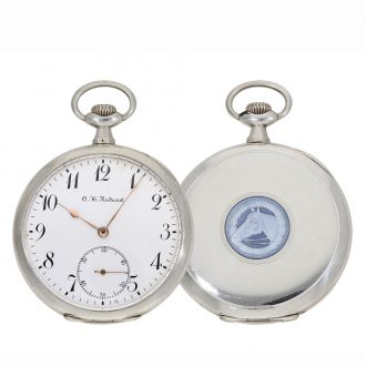 French pocket watch with enamel painting and original box Circa 1910