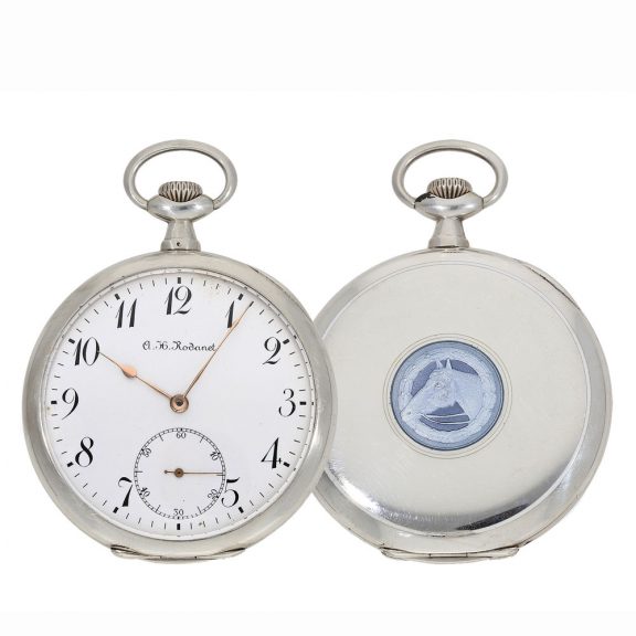 French pocket watch with enamel painting and original box Circa 1910