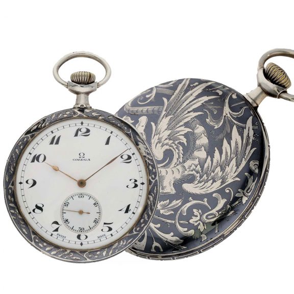 Swiss niëllo silver Art Nouveau lever pocket watch Circa 1907