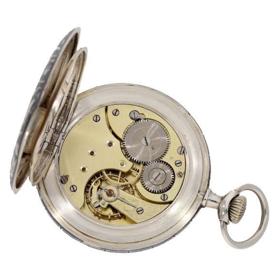 Swiss niëllo silver Art Nouveau lever pocket watch Circa 1907 Swiss niëllo silver Art Nouveau lever pocket watch Circa 1907