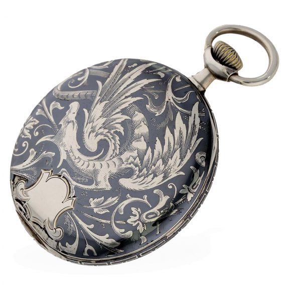 Swiss niëllo silver Art Nouveau lever pocket watch Circa 1907 Swiss niëllo silver Art Nouveau lever pocket watch Circa 1907