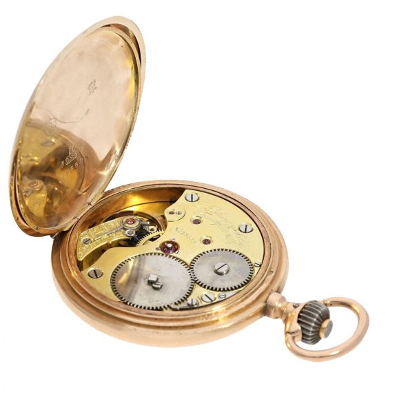 German pink gold engine turned hunter watch Circa 1899 German pink gold engine turned hunter watch Circa 1899