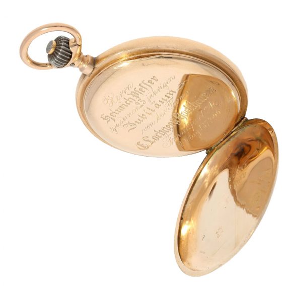 German pink gold engine turned hunter watch Circa 1899 German pink gold engine turned hunter watch Circa 1899