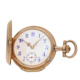 Swiss very fine Louis XV 14 Carat pink gold full hunter cased watch Circa 1900