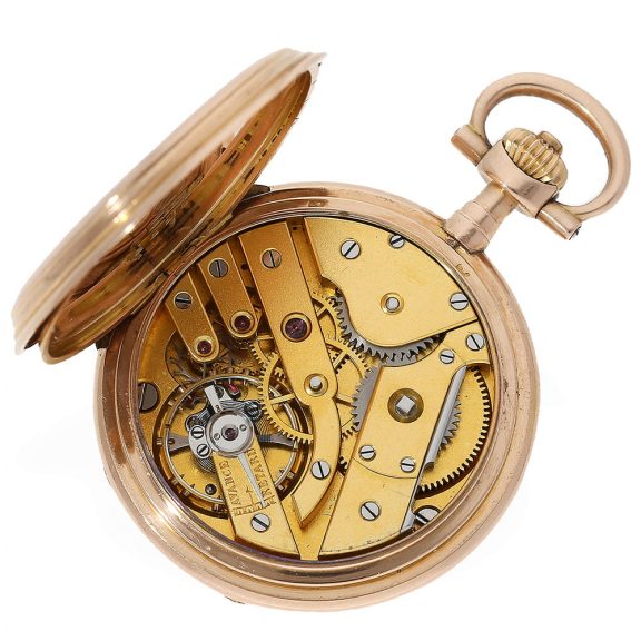Swiss very fine Louis XV 14 Carat pink gold full hunter cased watch Circa 1900 Swiss very fine Louis XV 14 Carat pink gold full hunter cased watch Circa 1900