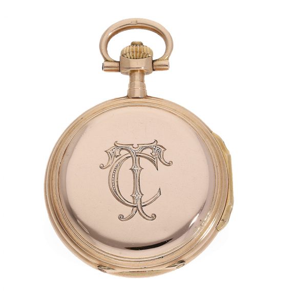 Swiss very fine Louis XV 14 Carat pink gold full hunter cased watch Circa 1900 Swiss very fine Louis XV 14 Carat pink gold full hunter cased watch Circa 1900