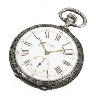 Very rare Swiss marksman's watch with silver relief case Circa 1906
