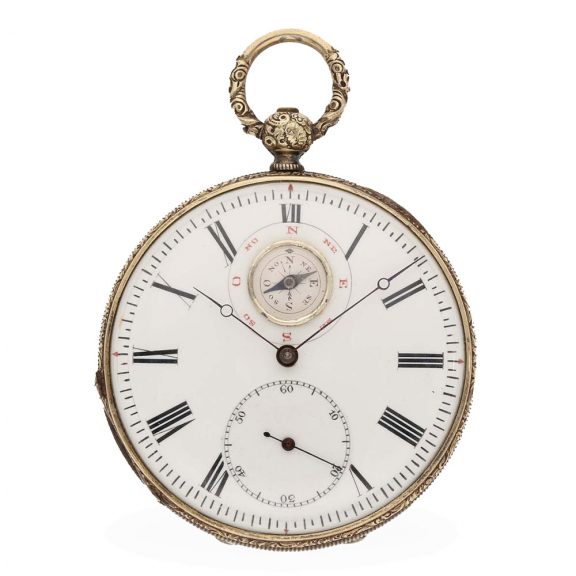Swiss metal captain's watch with compass Circa 1850