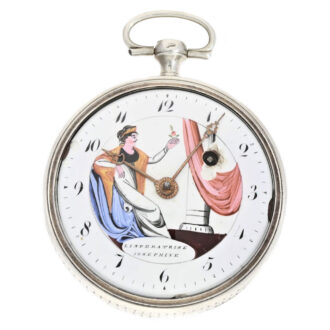 French silver verge original enamel dial with rare scene Circa 1805