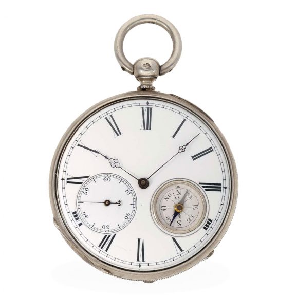 Swiss silver open faced lever watch with compass Circa 1850