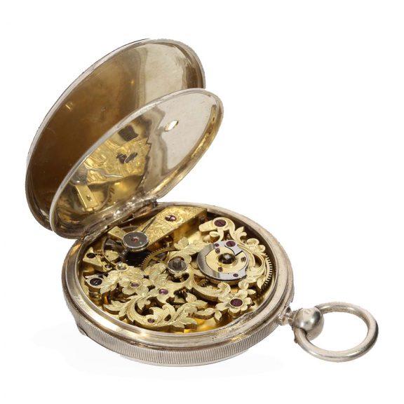 Swiss silver open faced lever watch with compass Circa 1850 Swiss silver open faced lever watch with compass Circa 1850