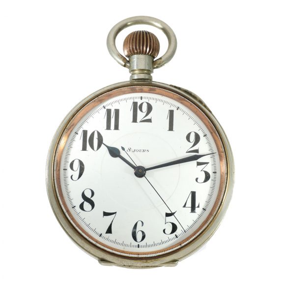 Swiss nickel travel watch with eight day movement Circa 1930