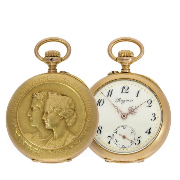 Swiss very rare marksman's watch with Art Nouveau relief case Circa 1907