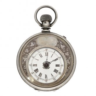 Swiss silver “Mysterieuse” with crescent shaped movement Circa 1885 Swiss silver “Mysterieuse” with crescent shaped movement Circa 1885