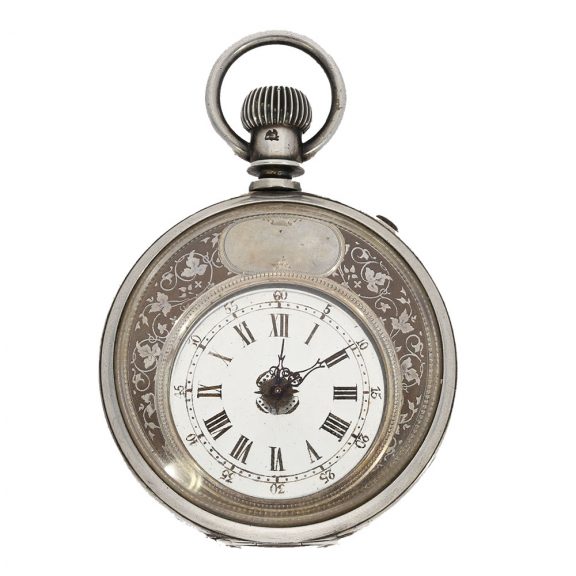 Swiss silver “Mysterieuse” with crescent shaped movement Circa 1885 Swiss silver “Mysterieuse” with crescent shaped movement Circa 1885