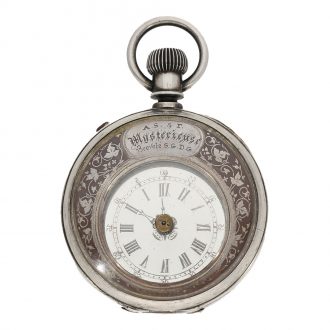 Swiss silver “Mysterieuse” with crescent shaped movement Circa 1885