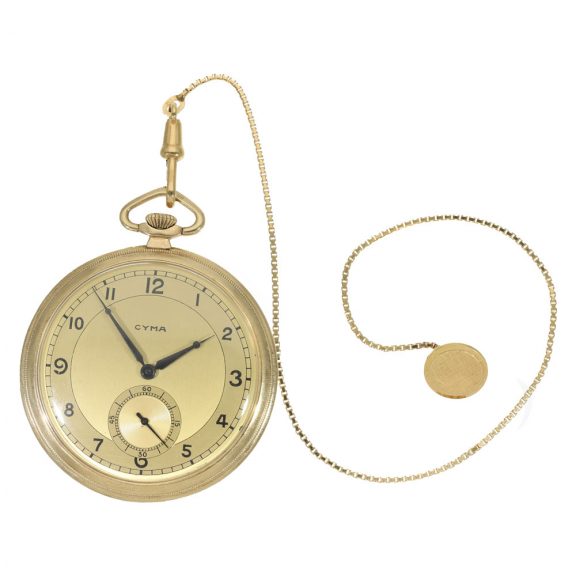 Swiss 14 carat gold Art Deco dress watch with gold chain Circa 1930 Swiss 14 carat gold Art Deco dress watch with gold chain Circa 1930