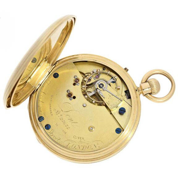 Very fine English gold hunting cased lever watch Circa 1875 Very fine English gold hunting cased lever watch Circa 1875