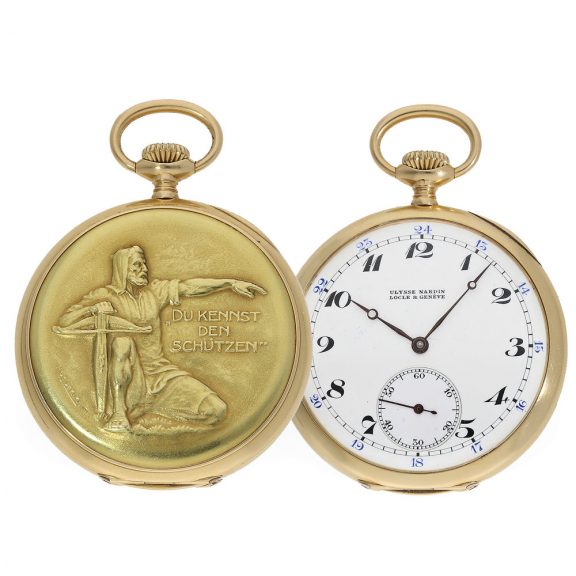 Swiss marksman's watch with an 18 carat gold relief case Circa 1924