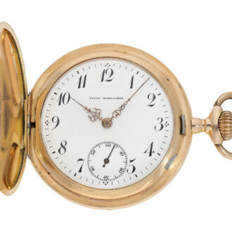 Swiss red gold full hunting cased "Union Horlogere" pocket watch Circa 1900