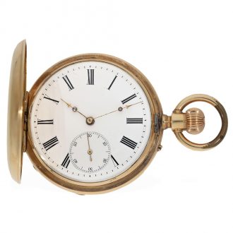Swiss fine 14 Carat gold full hunter cased pocket watch Circa 1890