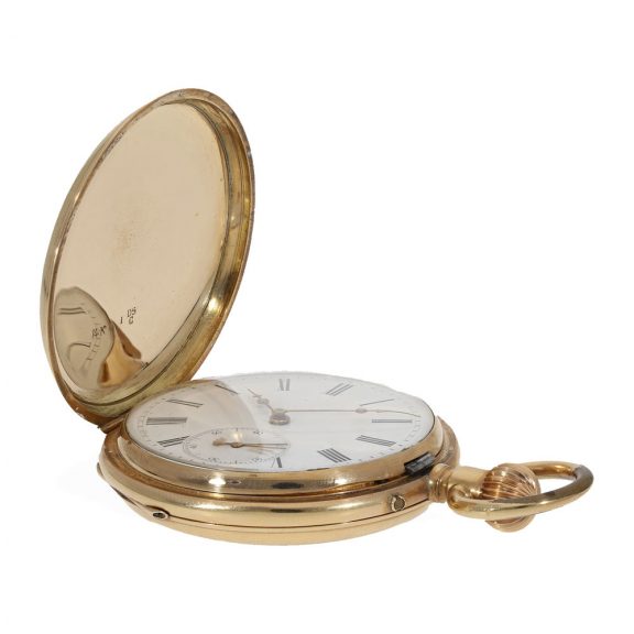 Swiss fine 14 Carat gold full hunter cased pocket watch Circa 1890 Swiss fine 14 Carat gold full hunter cased pocket watch Circa 1890